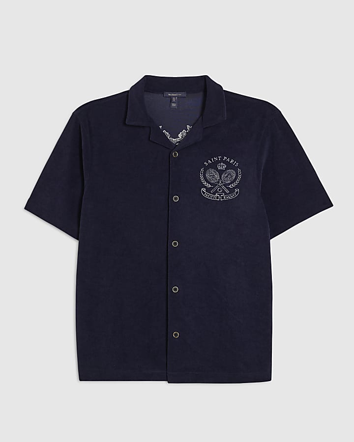 Navy Regular Fit Towel Tennis Shirt