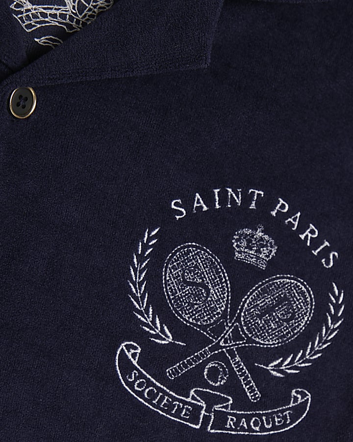 Navy Regular Fit Towel Tennis Shirt