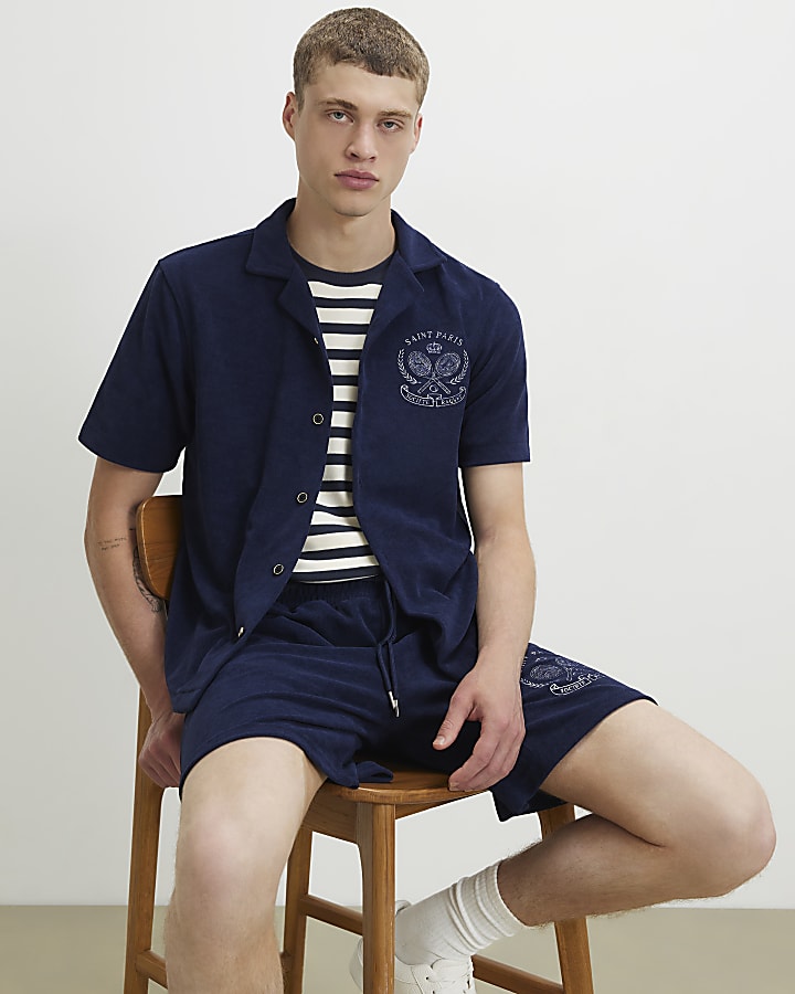 Navy Regular Fit Towel Tennis Shirt