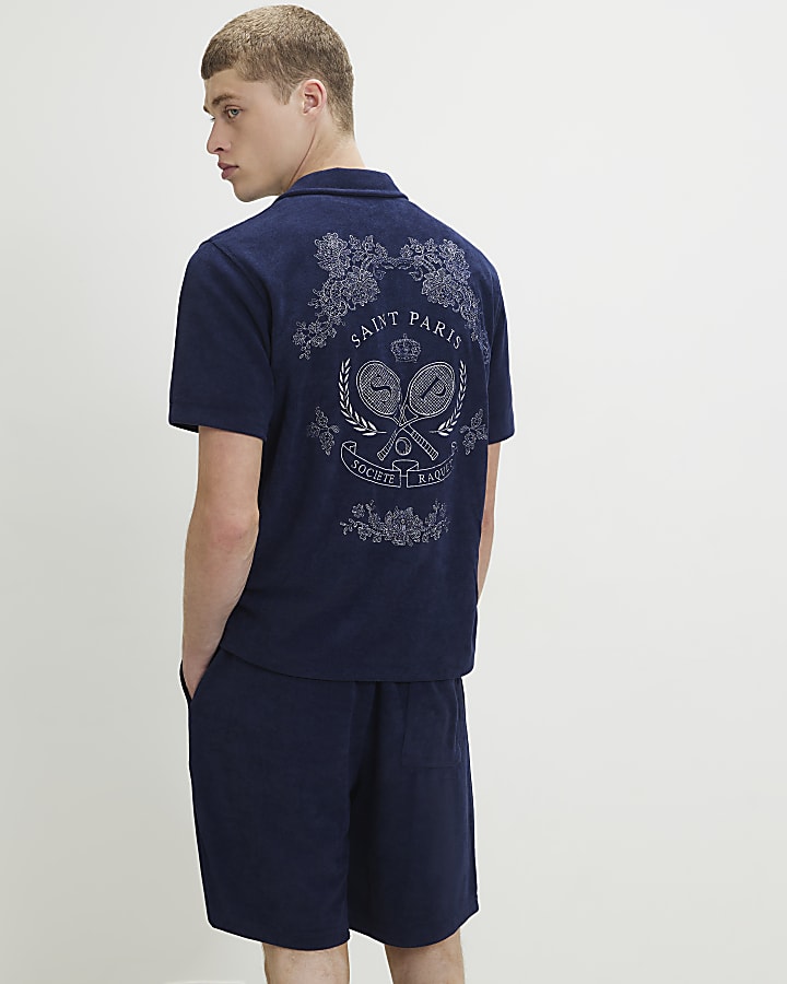 Navy Regular Fit Towel Tennis Shirt