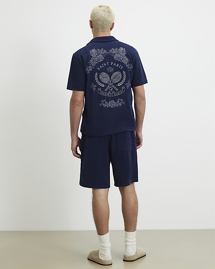 Navy Regular Fit Towelling Tennis Shorts