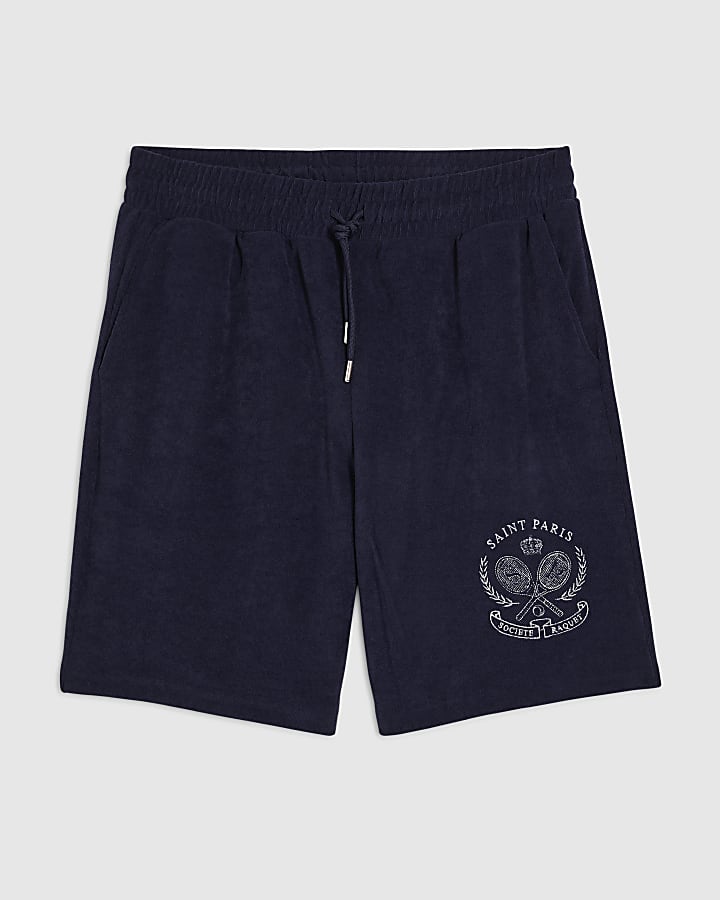 Navy Regular Fit Towelling Tennis Shorts