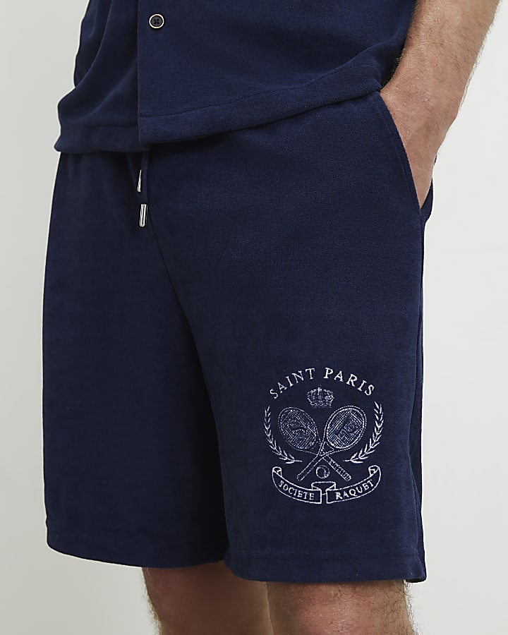 Navy Regular Fit Towelling Tennis Shorts