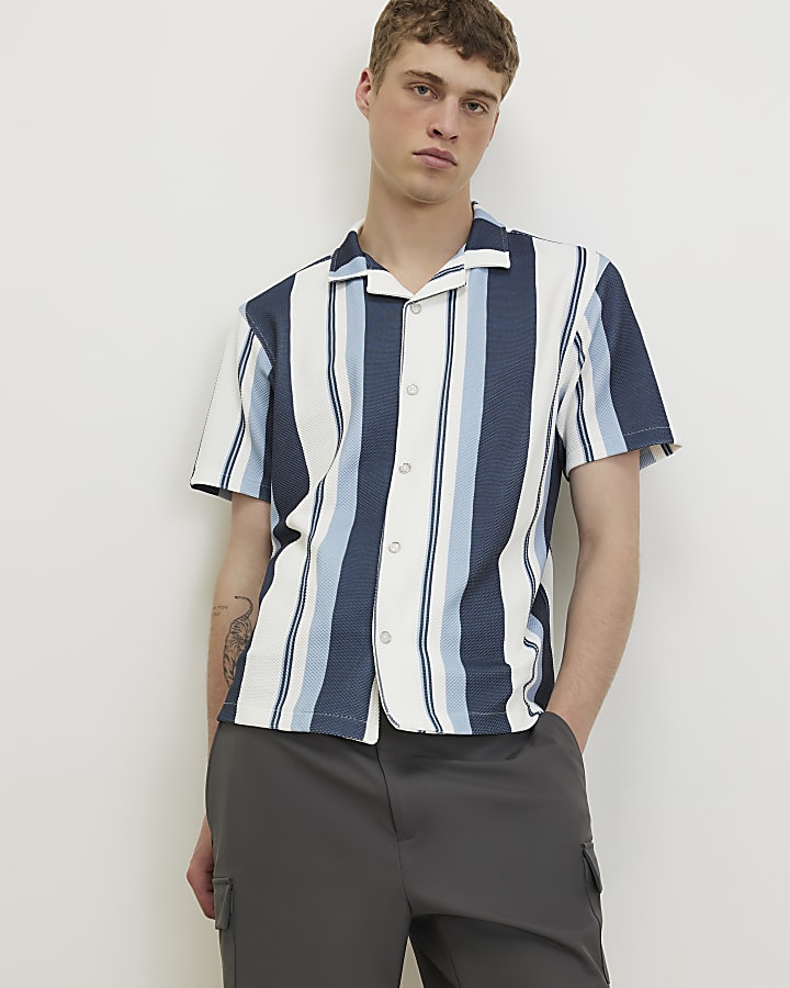 Navy Regular Fit Striped Shirt