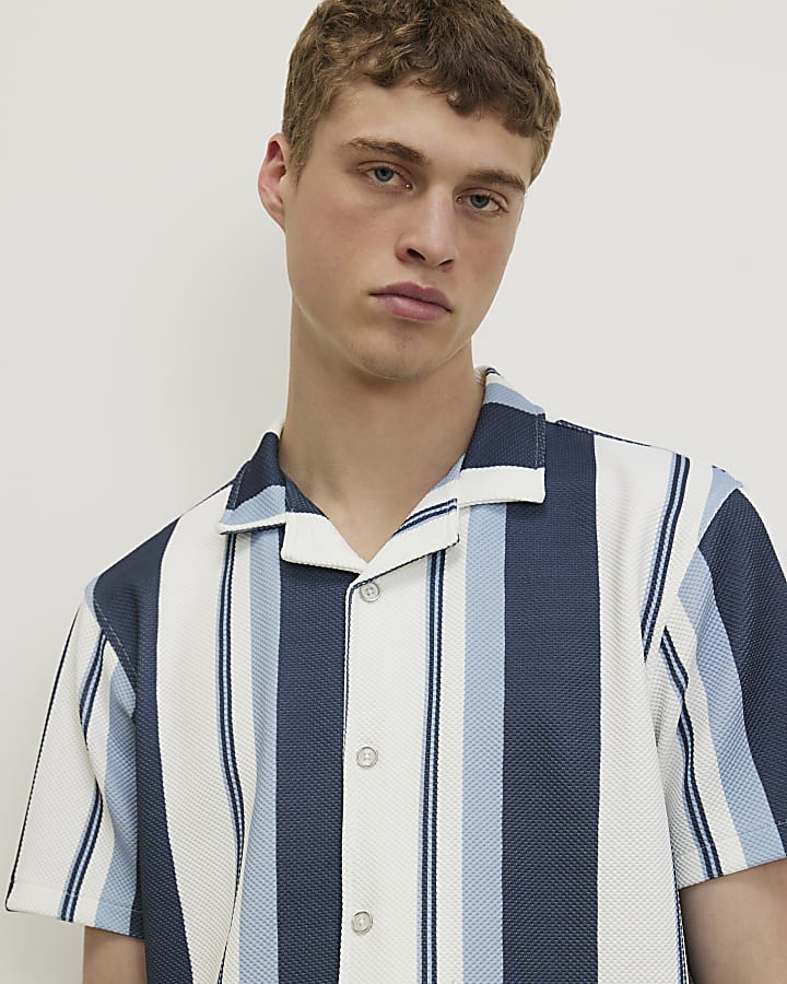 Navy Regular Fit Striped Shirt