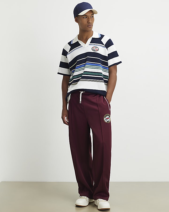 White Stripe Badge Open Collar Shirt