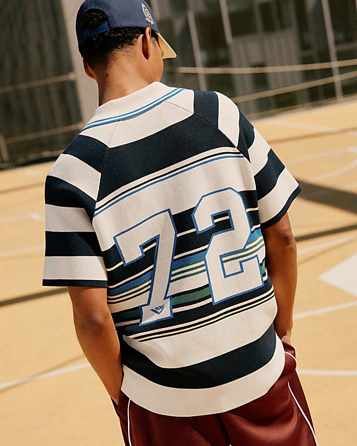 White Stripe Badge Open Collar Shirt