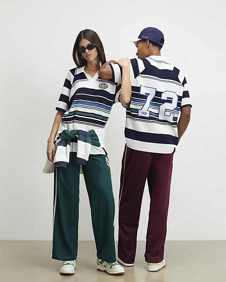 White Stripe Badge Open Collar Shirt