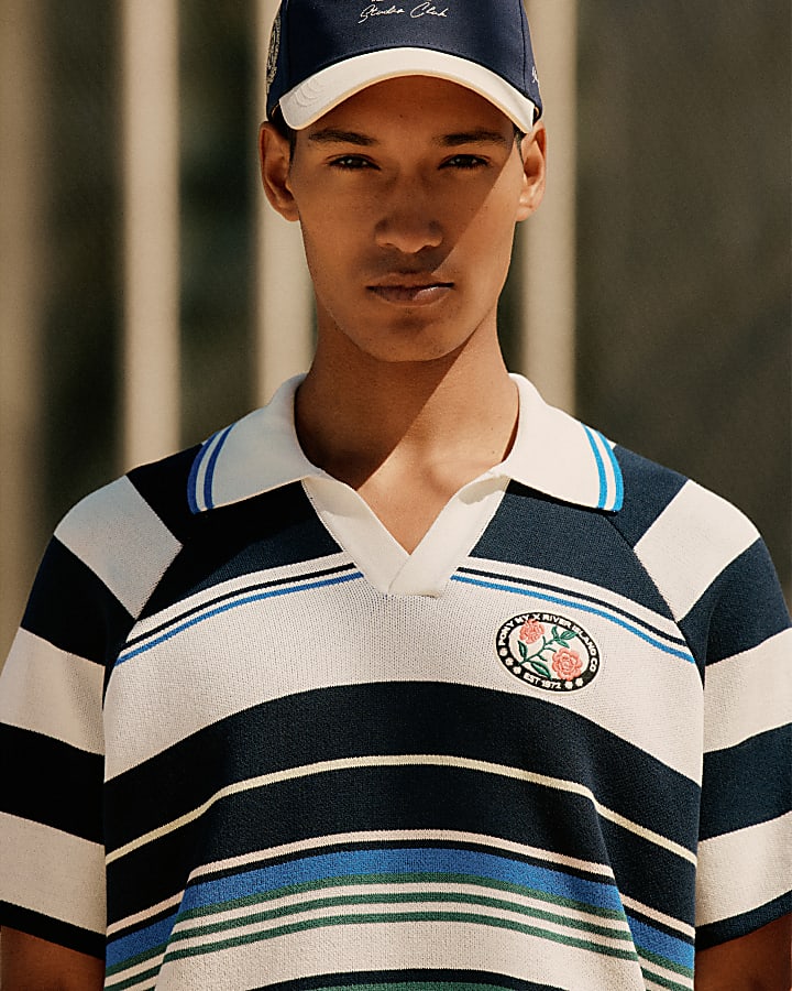 White Stripe Badge Open Collar Shirt