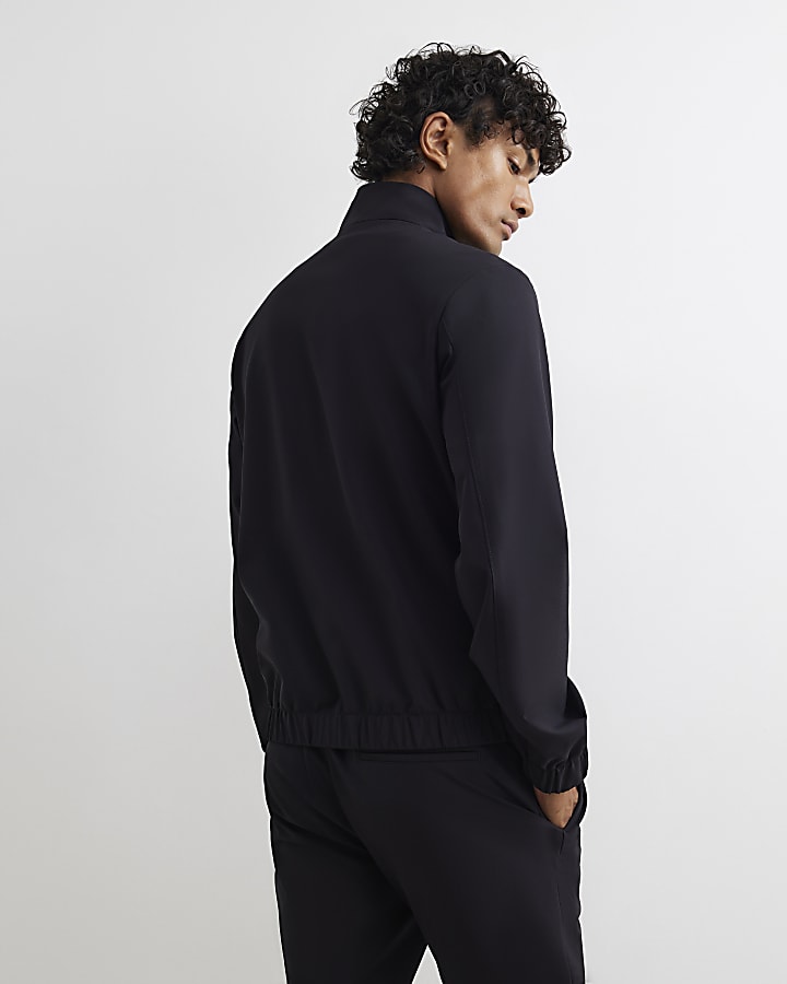 Black Slim Fit Funnel Neck Long Sleeve Jacket