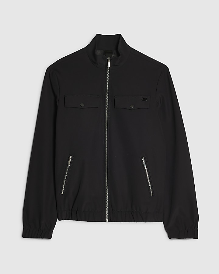 Black Slim Fit Funnel Neck Long Sleeve Jacket