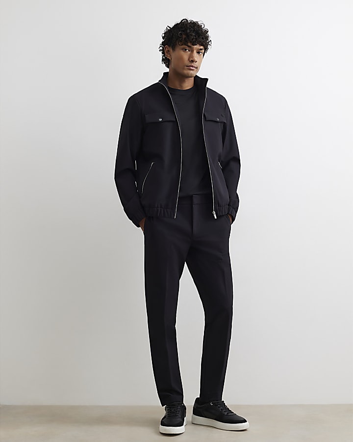 Black Slim Fit Funnel Neck Long Sleeve Jacket