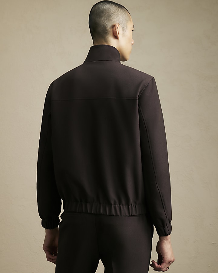 Brown Funnel Neck Smart Jacket