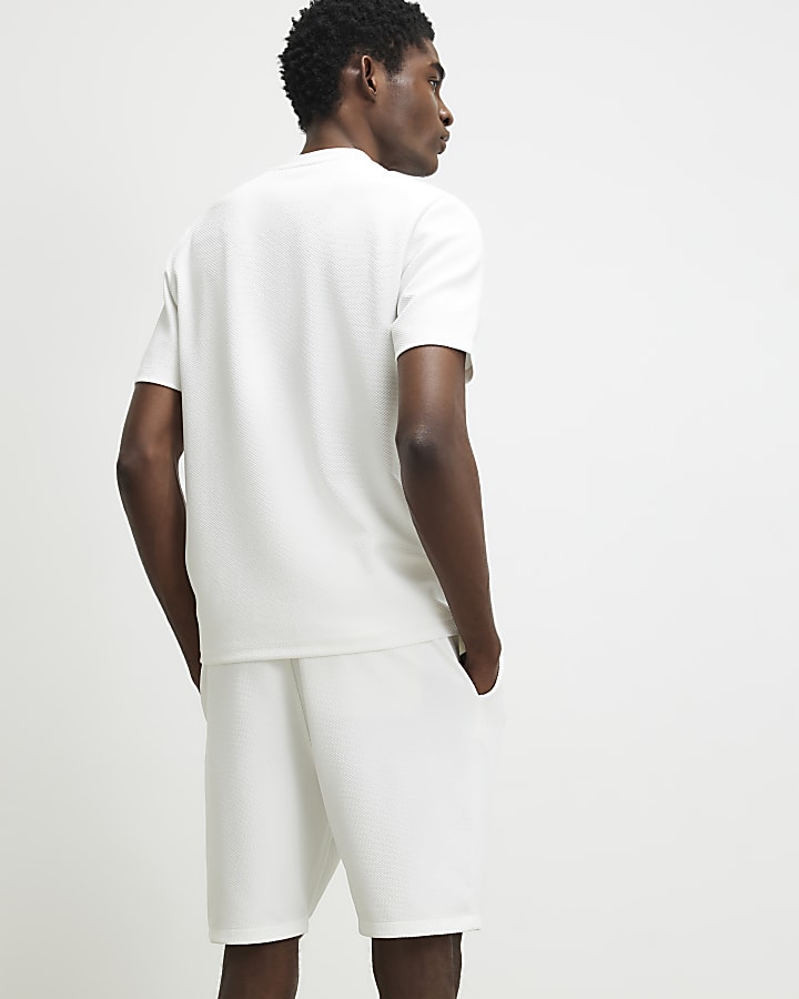 White Slim Fit Textured Shorts