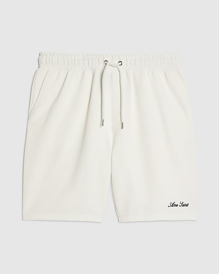 White Slim Fit Textured Shorts