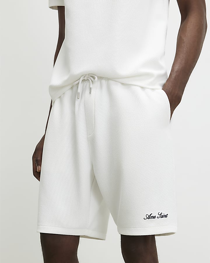 White Slim Fit Textured Shorts