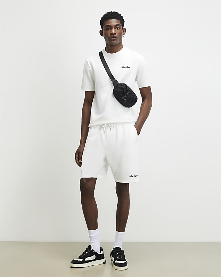 White Slim Fit Textured Shorts