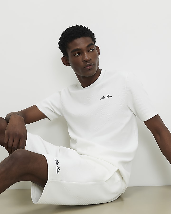 White Slim Fit Textured Shorts