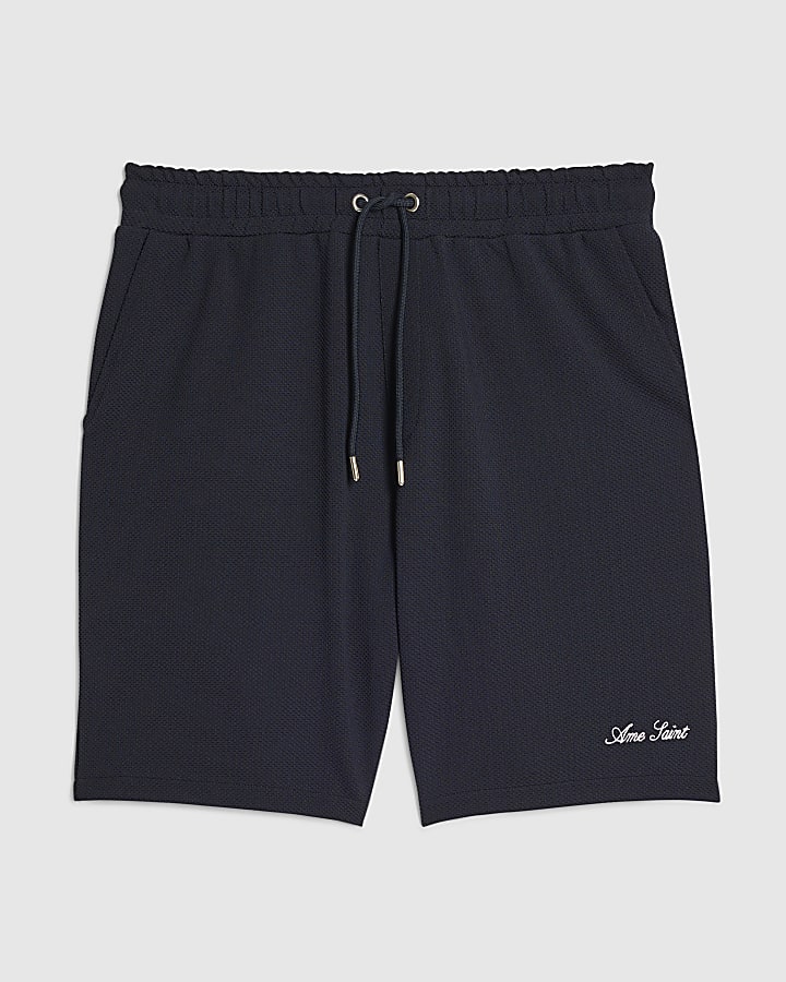 Navy Slim Fit Textured Shorts