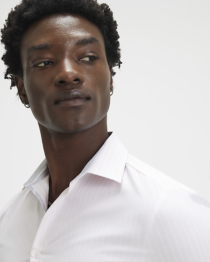Pink Slim Fit Stripe Formal Shirt