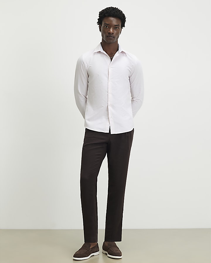 Pink Slim Fit Stripe Formal Shirt