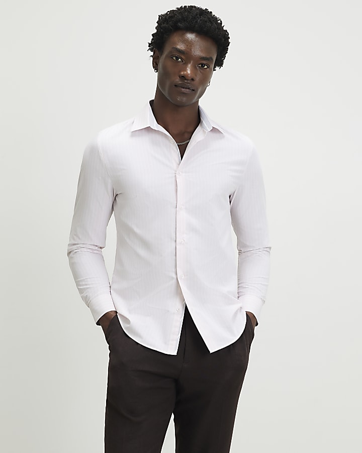 Pink Slim Fit Stripe Formal Shirt