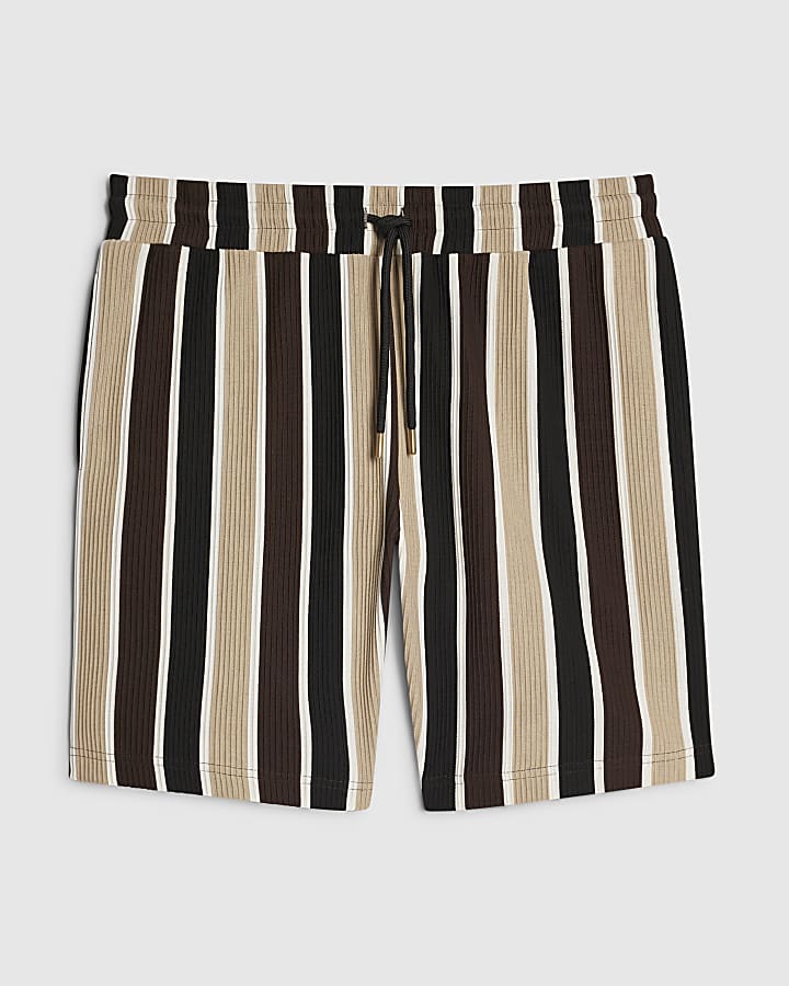 Brown Slim Fit Stripe Shorts