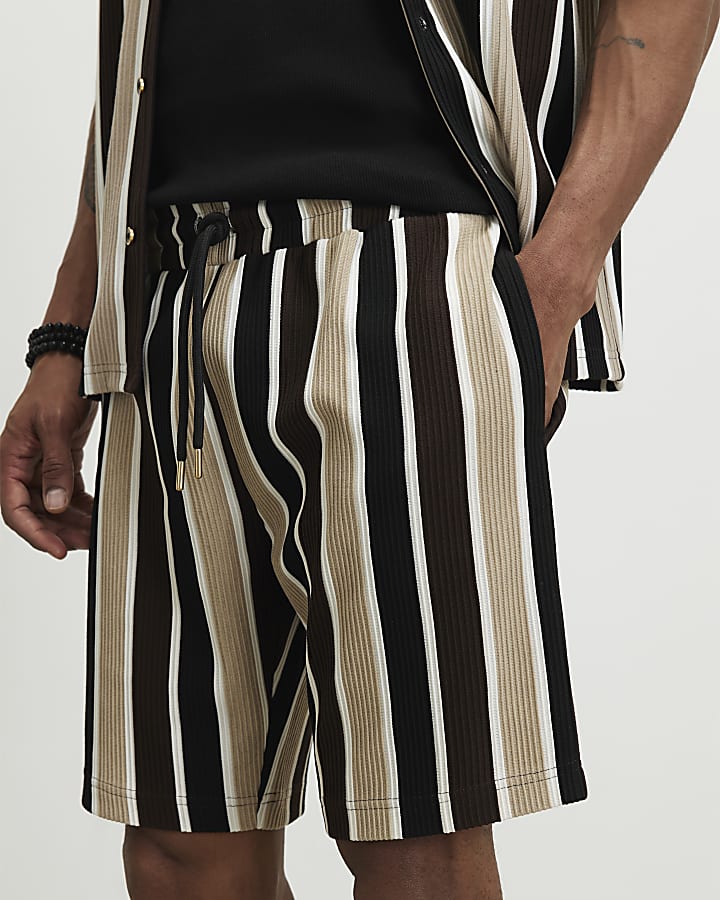 Brown Slim Fit Stripe Shorts