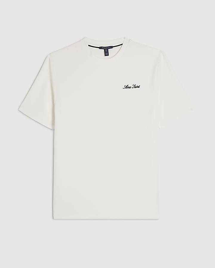White Slim Fit Textured T-Shirt