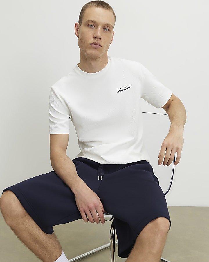 White Slim Fit Textured T-Shirt