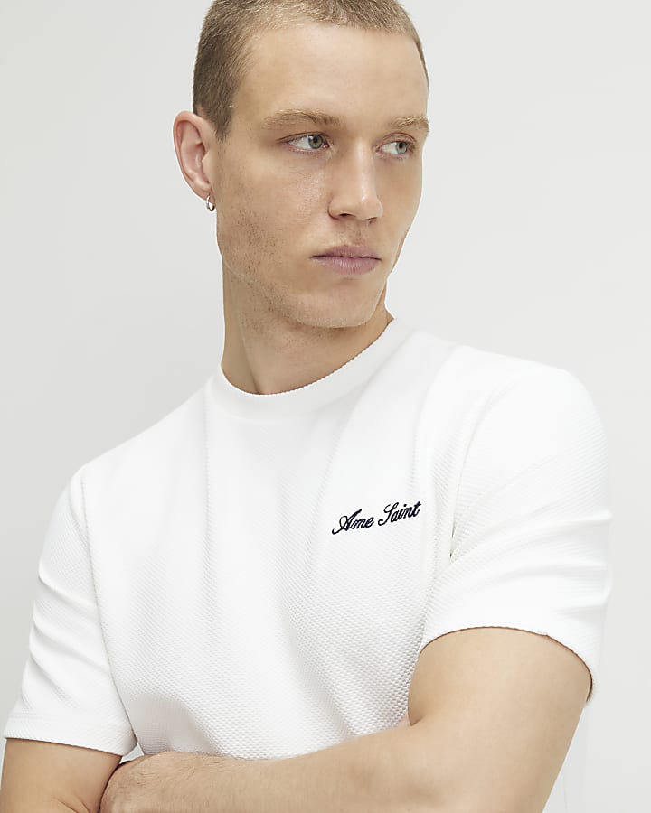 White Slim Fit Textured T-Shirt