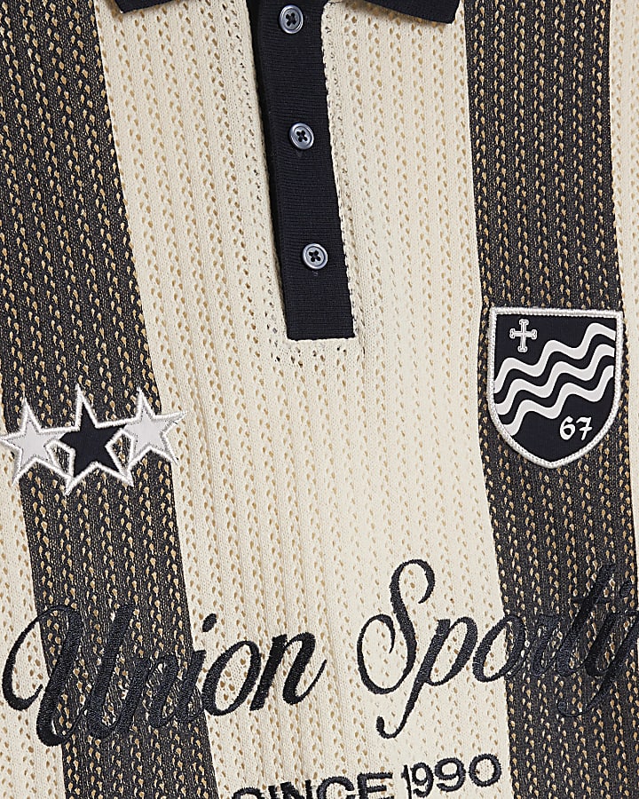 Cream Oversized Fit Stripe Crochet Polo Shirt
