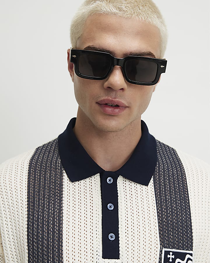 Cream Oversized Fit Stripe Crochet Polo Shirt