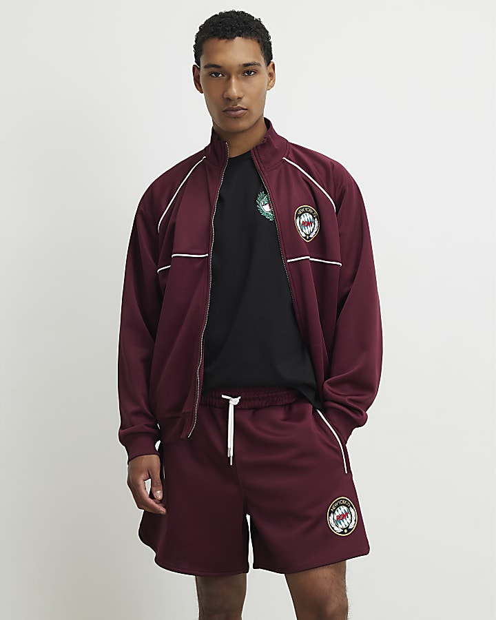 Red Regular Fit Tricot Track Top
