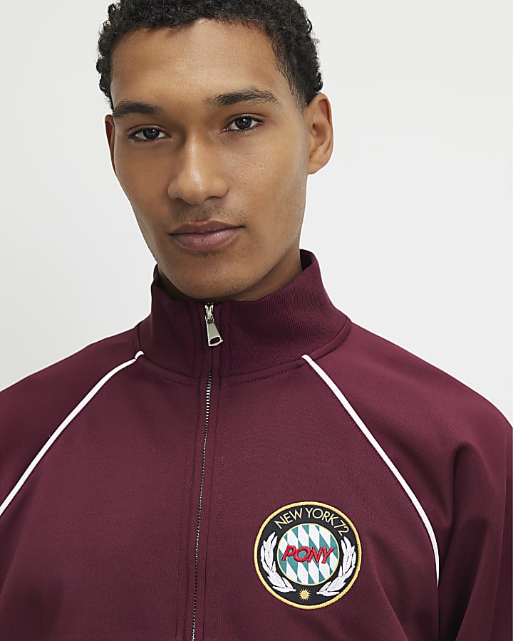 Red Regular Fit Tricot Track Top