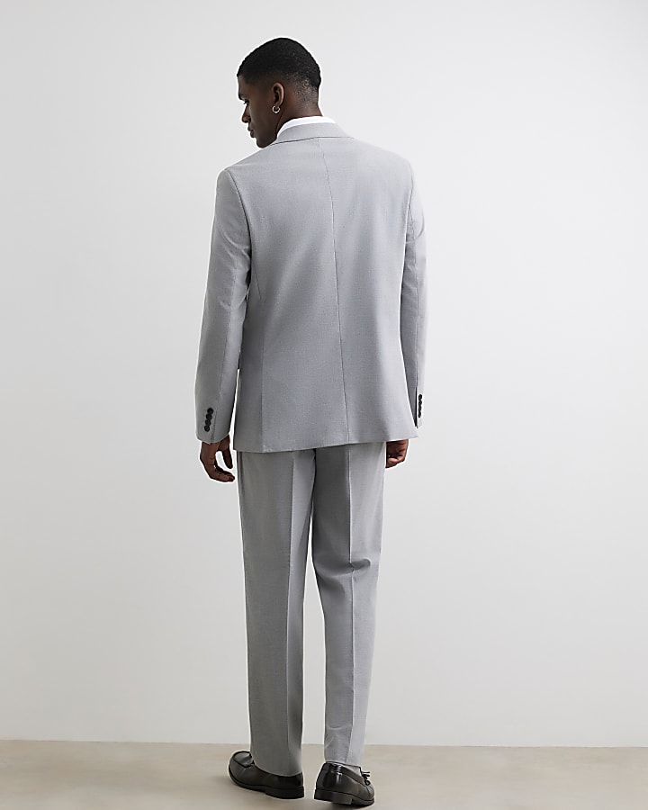 Grey Regular Fit Texture Suit Trousers