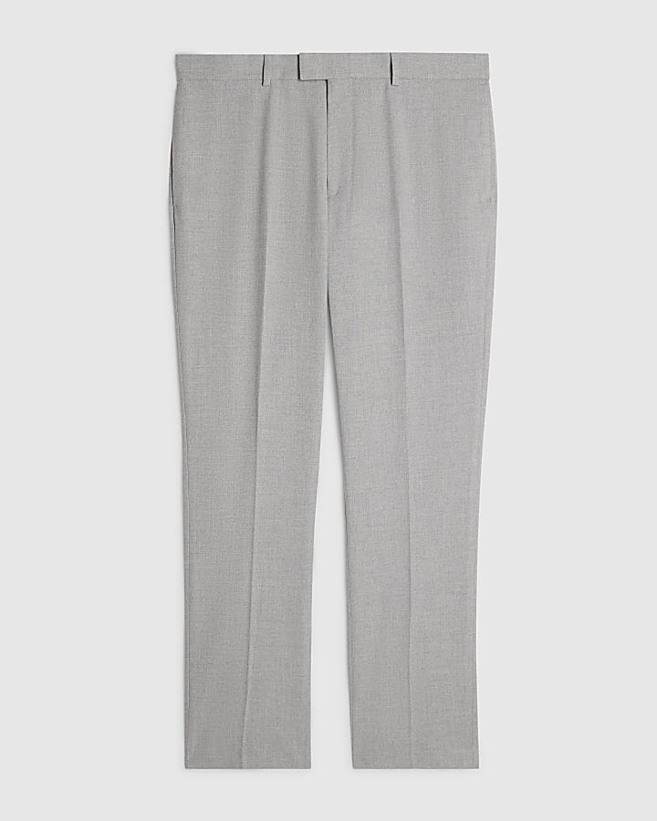 Grey Regular Fit Texture Suit Trousers