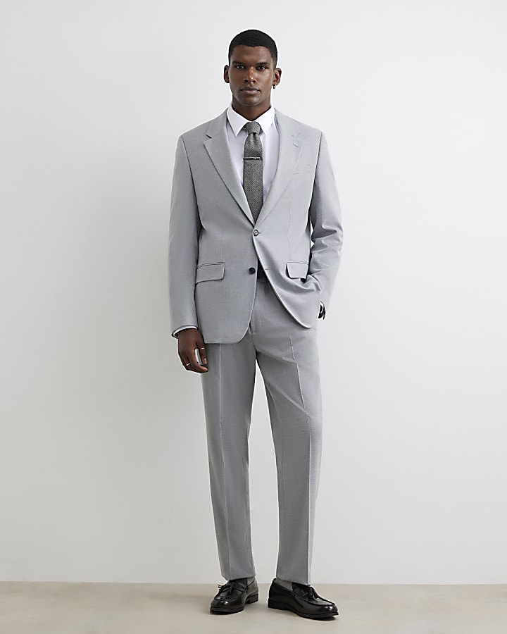 Grey Regular Fit Texture Suit Trousers