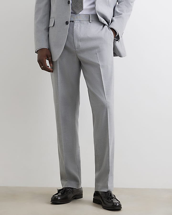 Grey Regular Fit Texture Suit Trousers