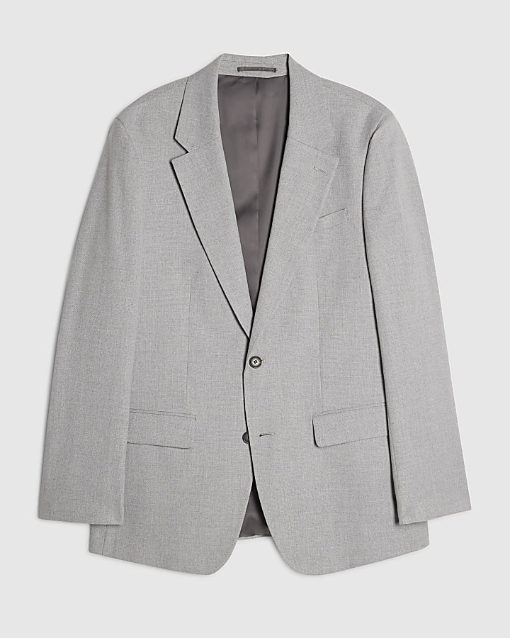Grey Regular Fit Texture Suit Jacket