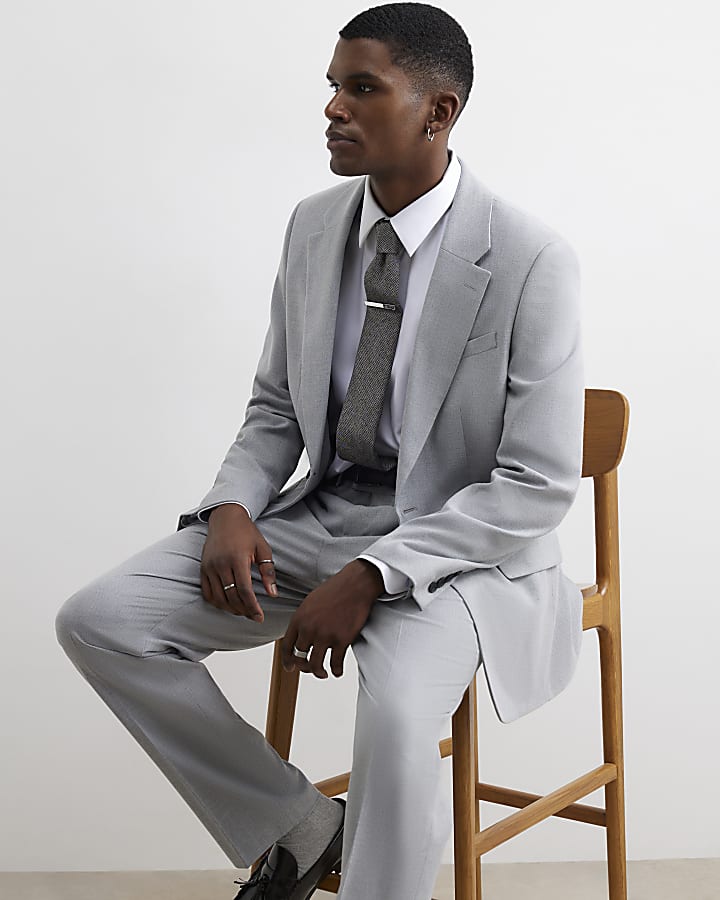 Grey Regular Fit Texture Suit Jacket