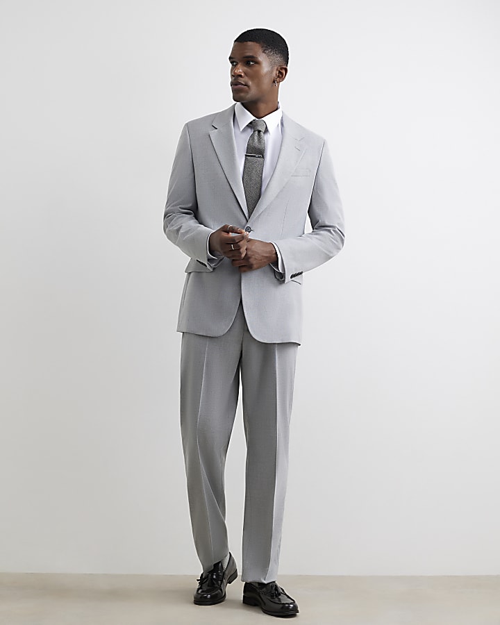 Grey Regular Fit Texture Suit Jacket