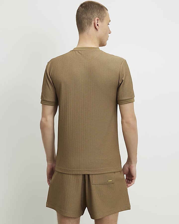 Brown Muscle Fit Textured T-Shirt