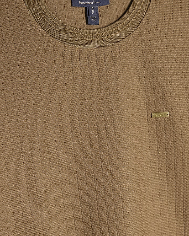 Brown Muscle Fit Textured T-Shirt