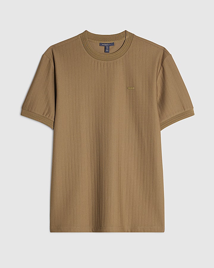 Brown Muscle Fit Textured T-Shirt
