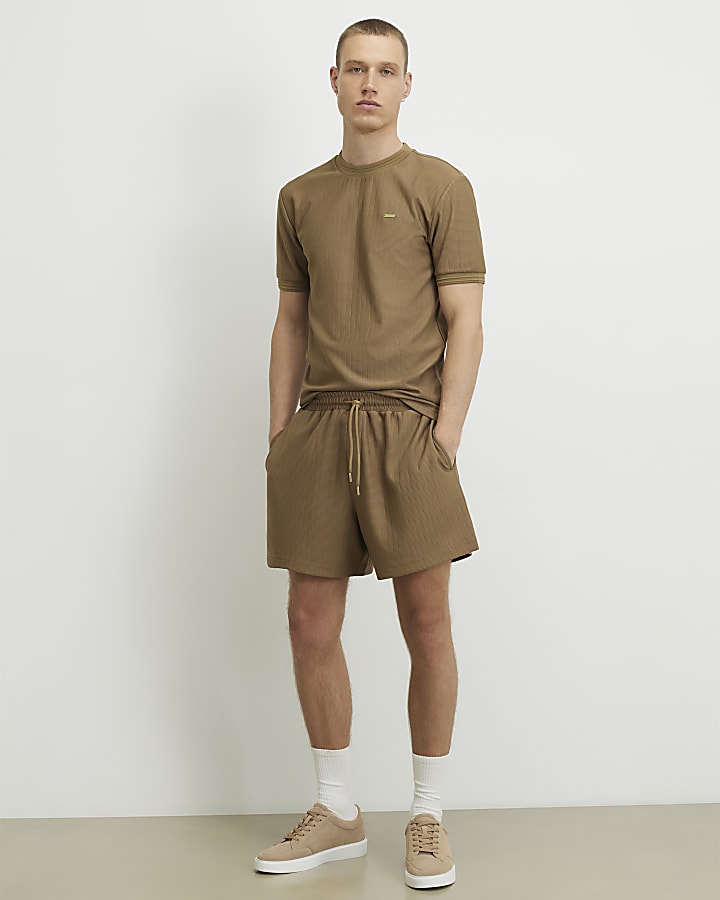 Brown Muscle Fit Textured T-Shirt