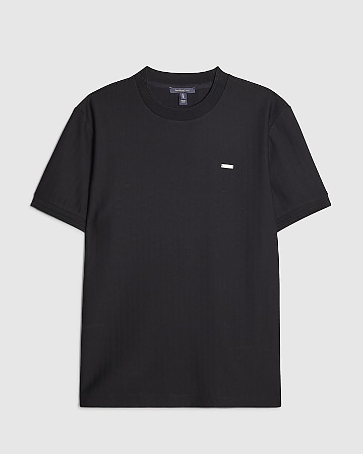Navy Muscle Fit Textured T-Shirt