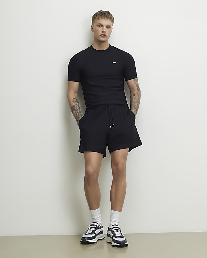 Navy Muscle Fit Textured T-Shirt