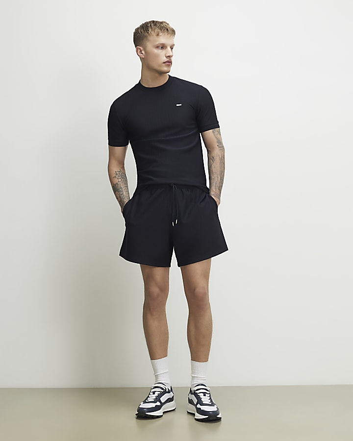 Navy Regular Fit Textured Short Length Shorts