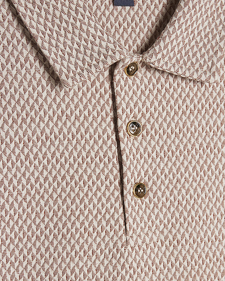 Pink Slim Fit Triangle Jacquard Polo Shirt